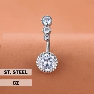 ⚜️𝟯𝟬%𝗢𝗙𝗙 𝗯𝘂𝗻𝗱𝗹𝗲𝘀 𝟯+⚜️ NEW CZ Round Navel Ring Stainless Steel